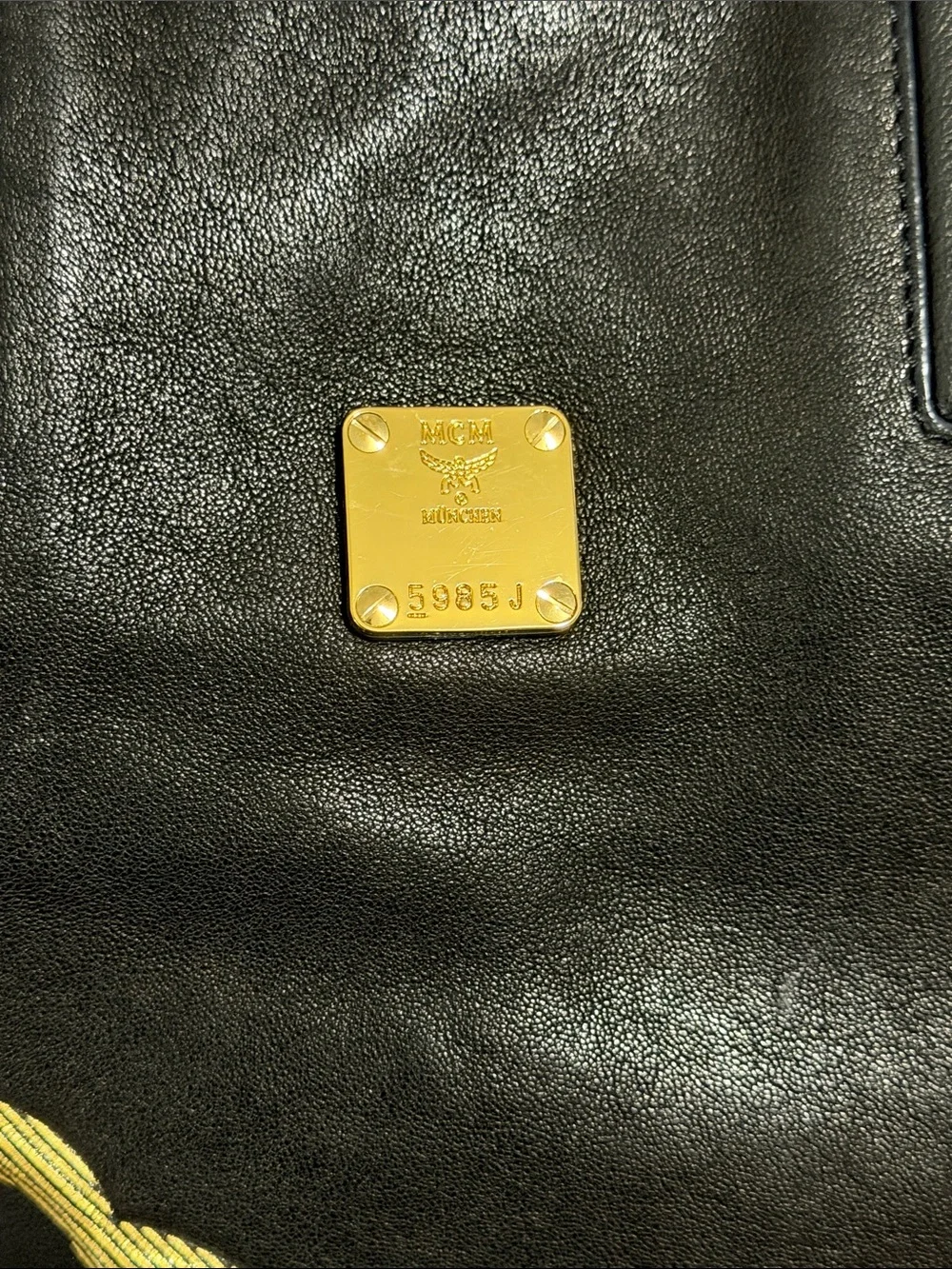 MCM Black Leather Tote with Gold Aren Logo Accent